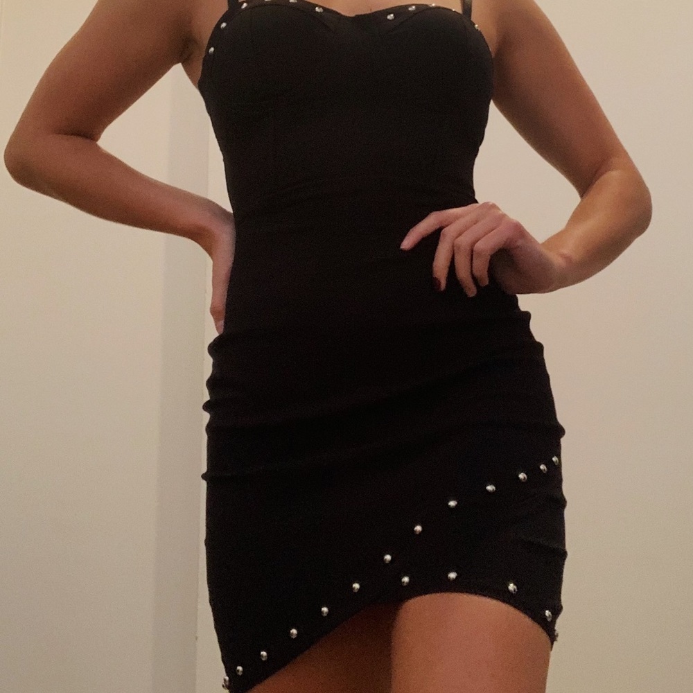 Black Studded Mini Dress (Strapless or w/Straps)